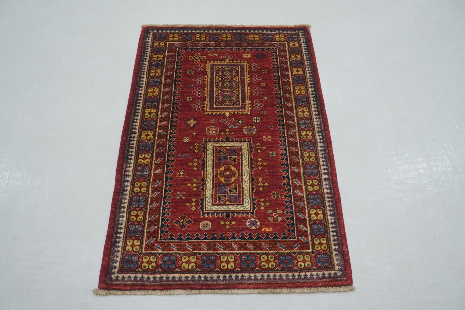 3×4 ft Red Afghan Hand Knotted Tribal Small Area Rug