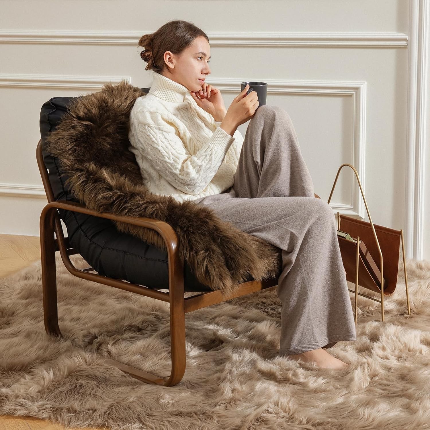 2×3 Ft Dark Coffee Faux Fur Area Rug – Perfect for Bedroom and Nursery