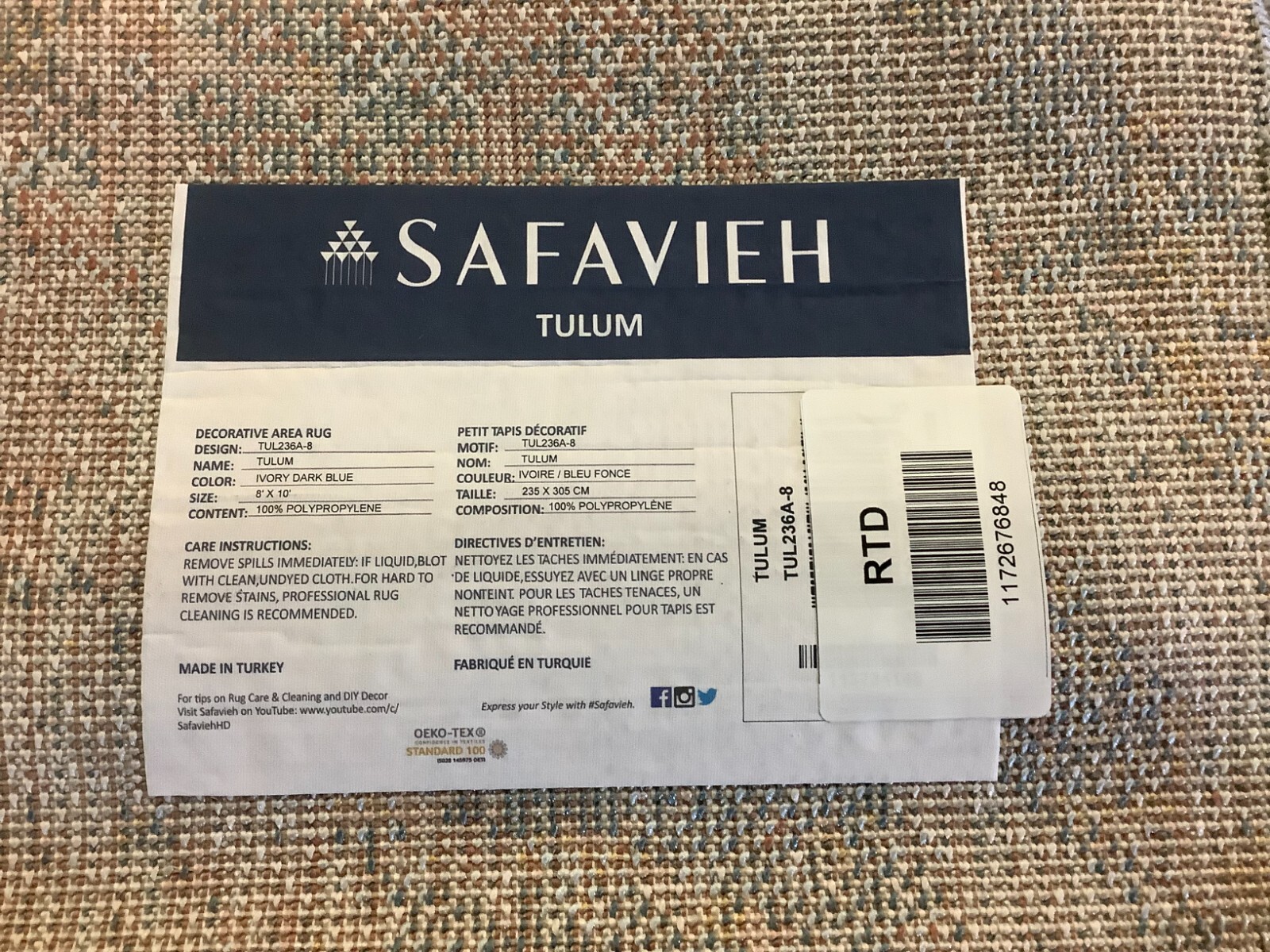 IVORY / DARK BLUE 8′-0″ x 10′-0″ Flaw in Rug, Reduced Price 1172676848 TUL236A-8