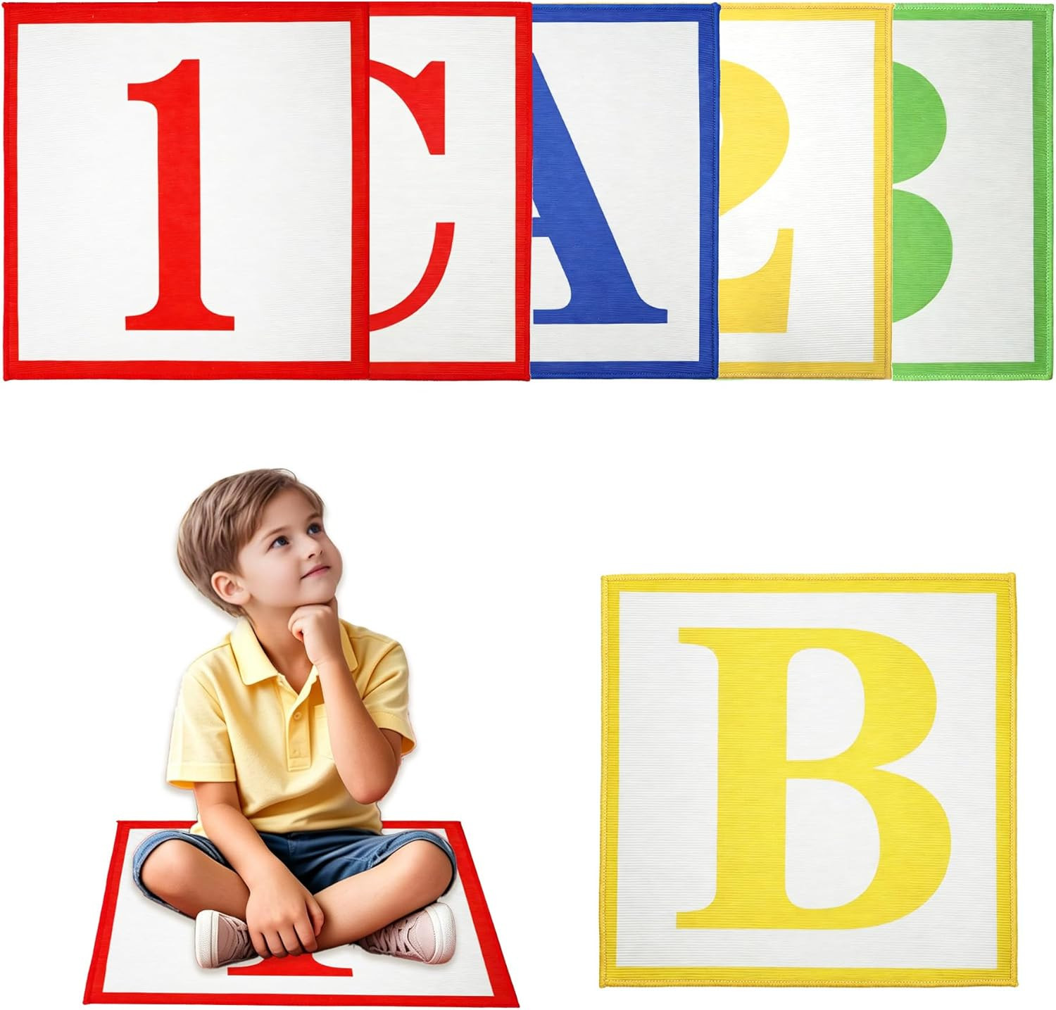 6 Pack ABC 123-Style Classroom Rug for Kids, Non-Slip Carpet for Classroom Seati