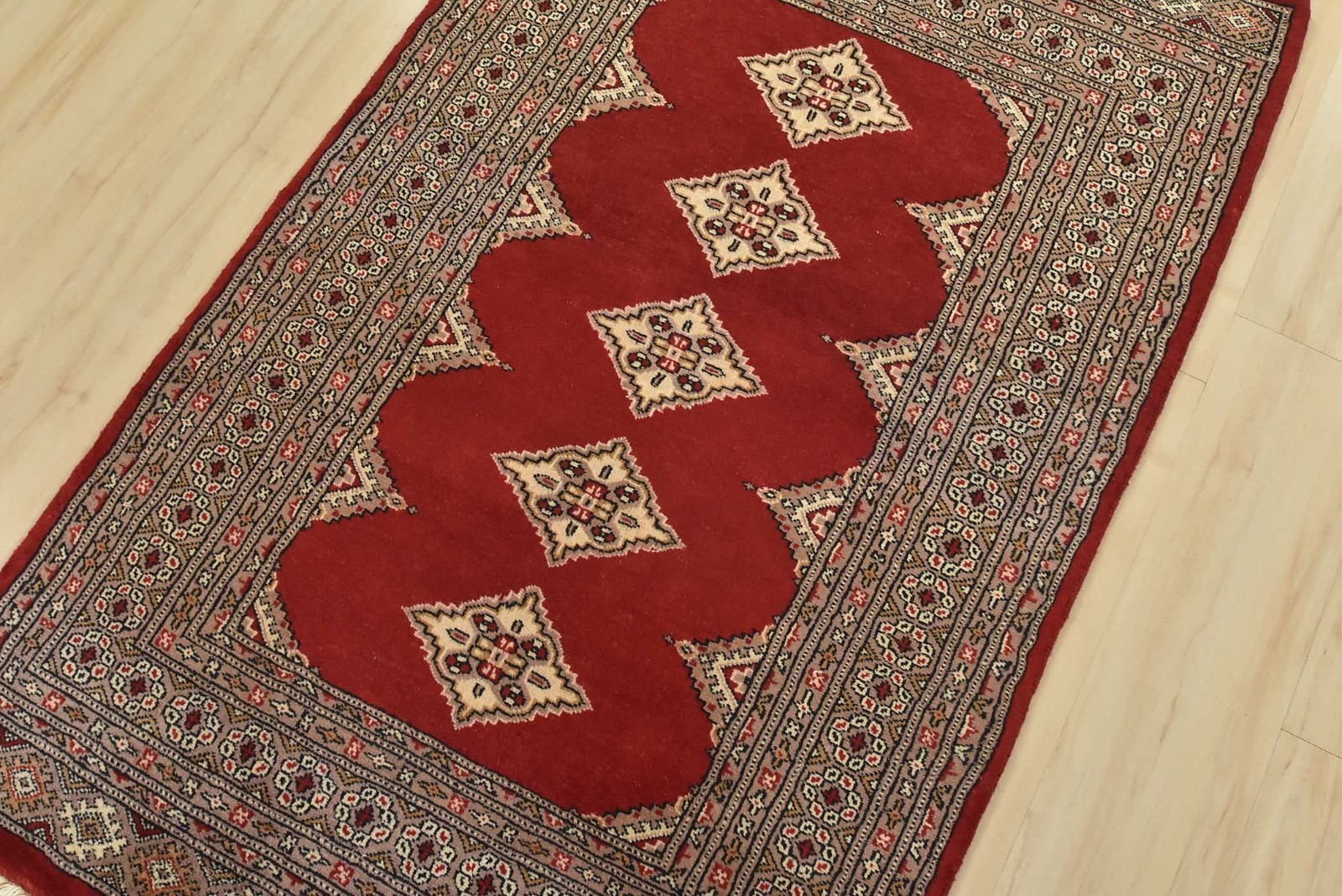 Bokhara Jaldar Rug 3′ x 4’11” Red Wool Tribal Hand-Knortted Oriental Carpet