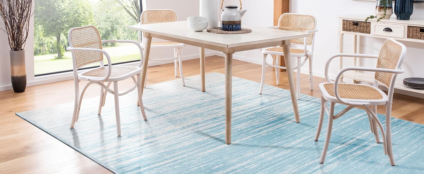 Area Rug 8×10 – Adirondack Collection – Large – Light Blue & Dark Blue, Modern