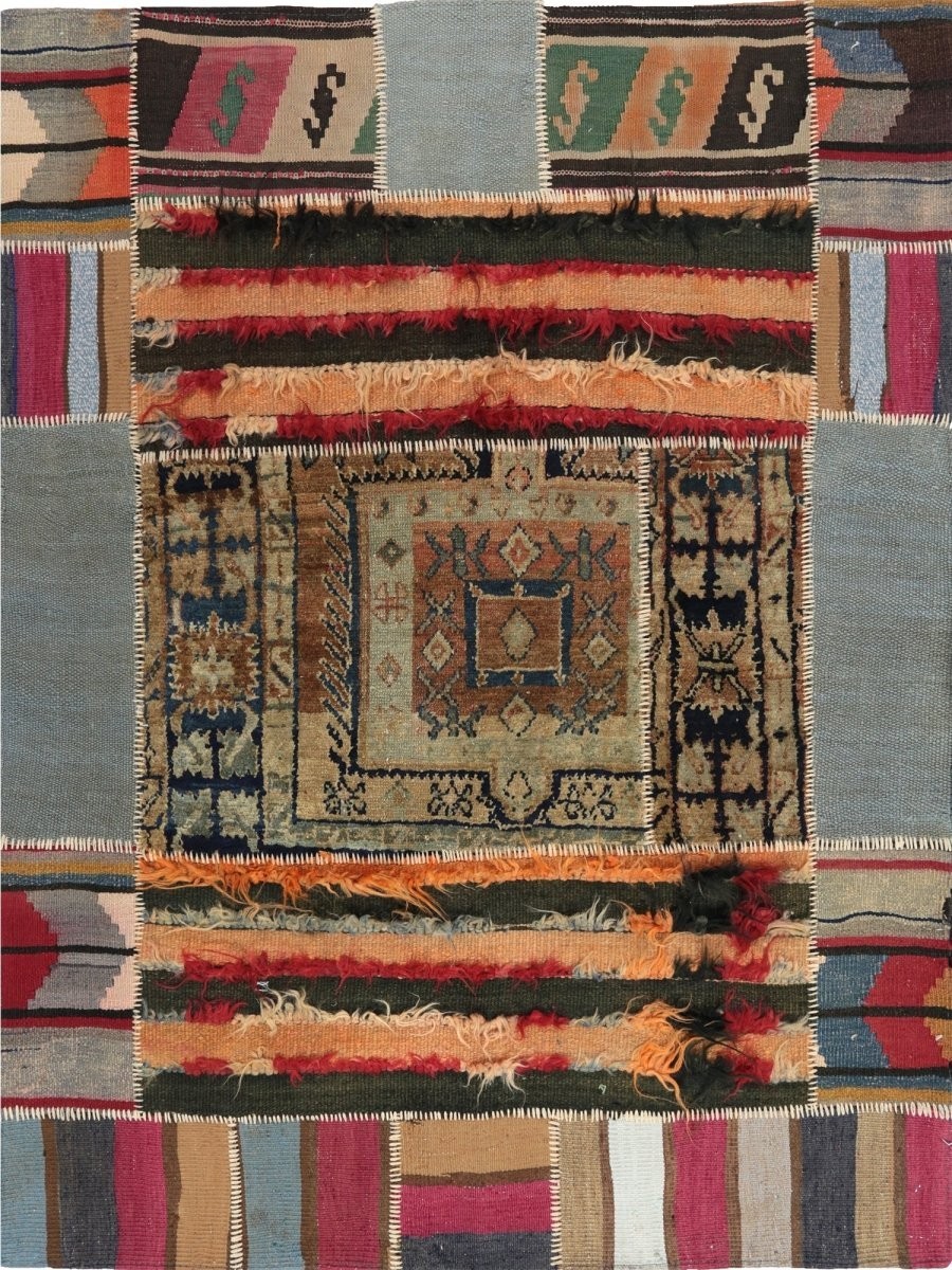 4×5 Patchwork Wool Area Rug – Geometric Design – Free US Shipping