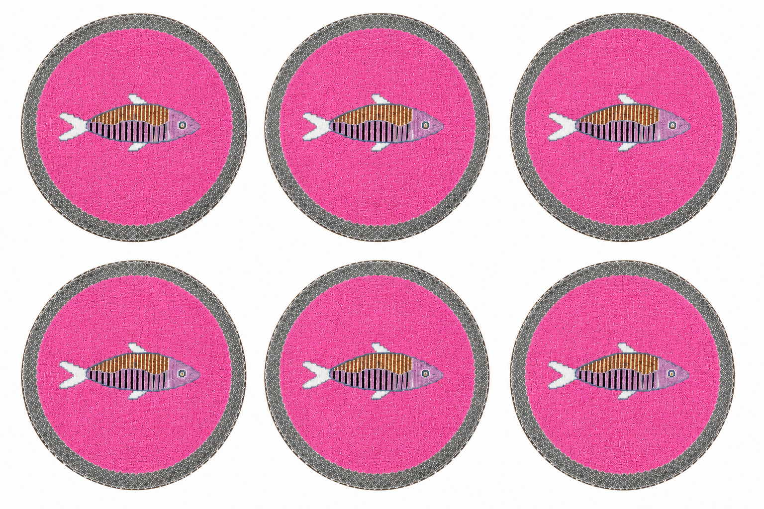Pink Fish Design Placemats Set of 6 Handmade Dining Table Mats Coastal Decor